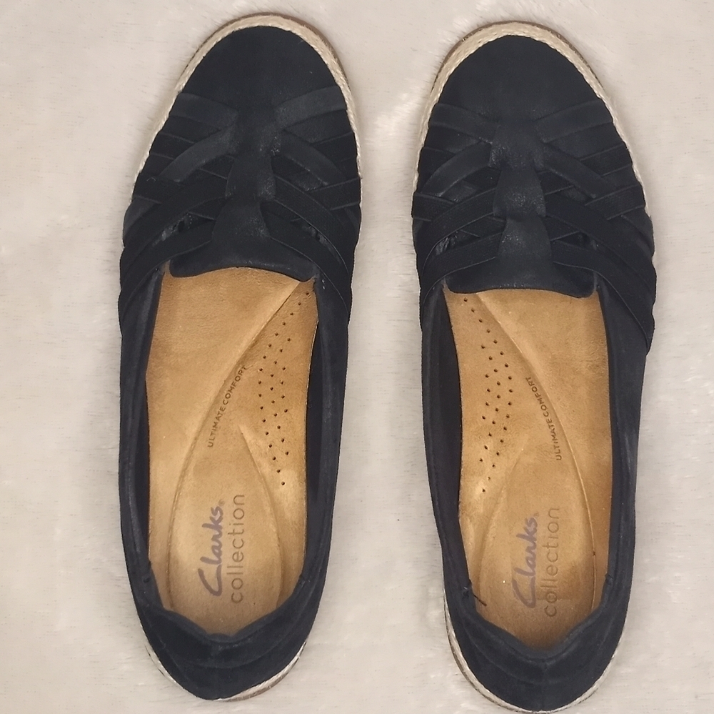 Clarks Suede Elaine Petals Slip On Comfy Soft Woven Casual Coastal Espadrille - Picture 4 of 10